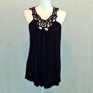 PLEIONE Sz L black top, emblished bodice silver beads, good used condition Rayon